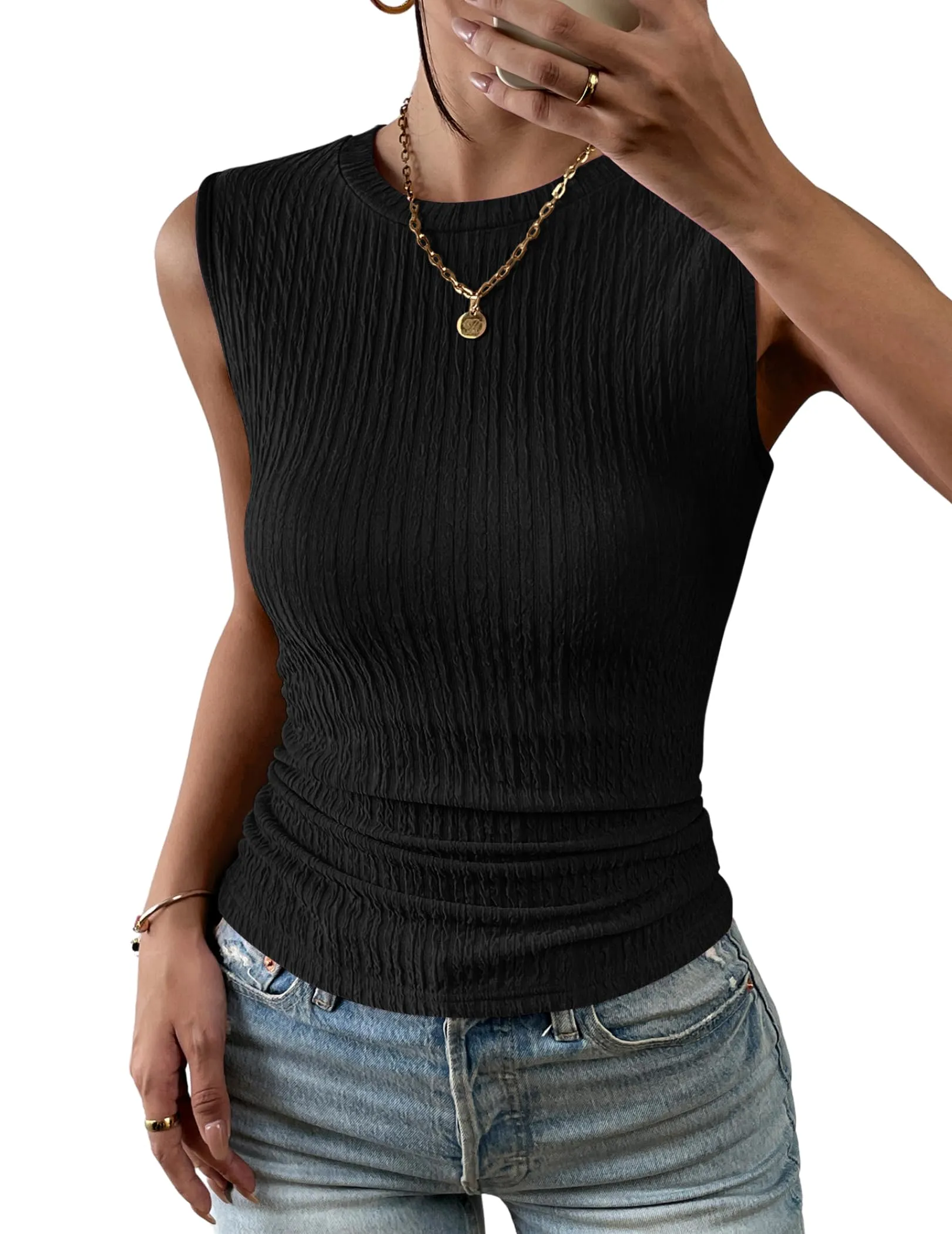 Zeagoo High Neck Tank Top Casual Ribbed Knit Shirts